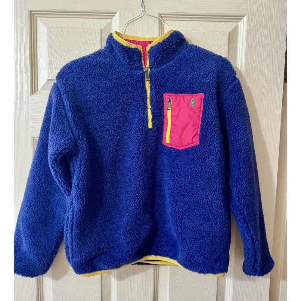 Polo Ralph Lauren High Pile Fluffy Fleece Pullover Zip Girls Large 12-14 Pony